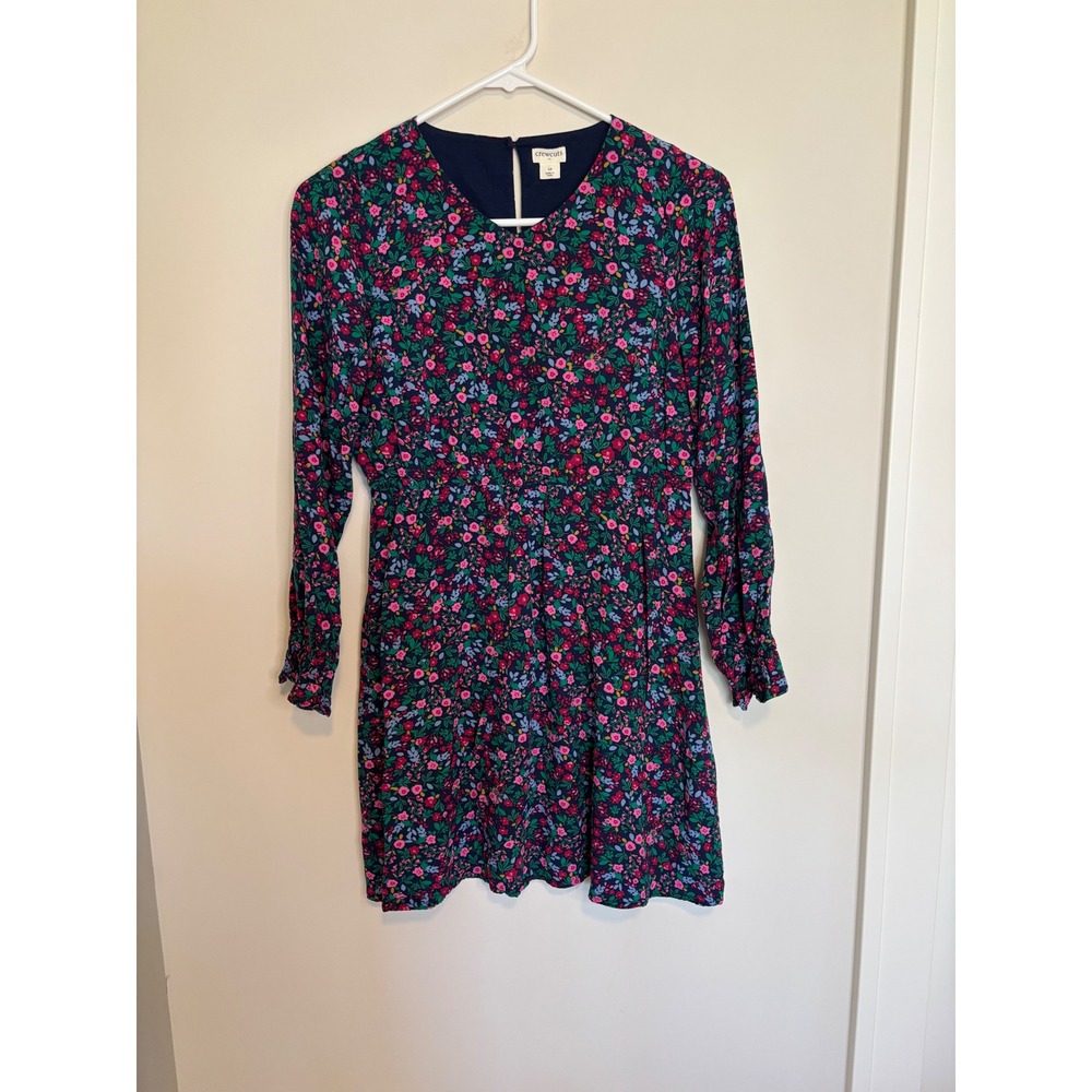 Crewcuts J.Crew Girls Navy Floral Long Sleeve Dress Smocked Cuff CB590 Size 12